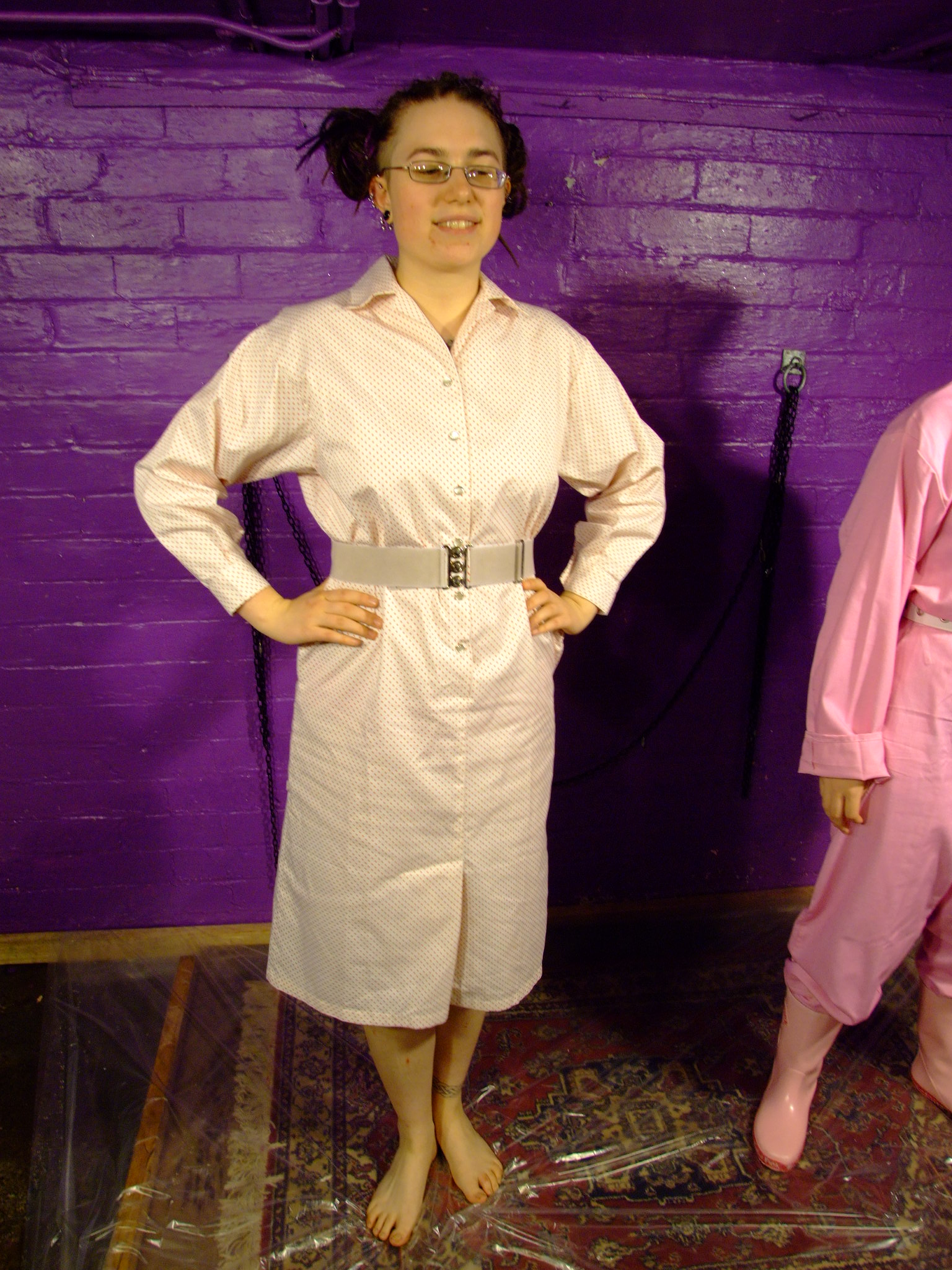 Tesco Dress vs The Pink Pourer! Maiden, in a Tesco uniform dress